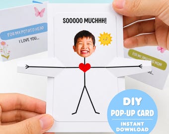 Plantilla imprimible para tarjeta desplegable / Tarjeta de abrazo con foto DIY / Actividad manual para niños / Tarjeta del Día del Padre / Tarjeta de cumpleaños divertida / Descarga instantánea