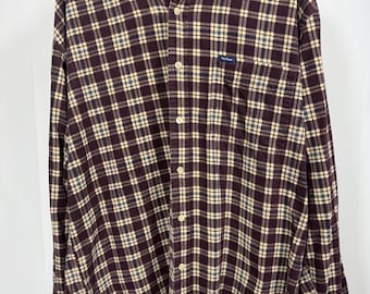 Camisa de pana a cuadros Vintage Ivy Crew: Algodón burdeos estilo grunge
