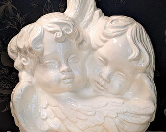 Vintage Ceramic Cherub Wall Decor: Romantic Angel Art
