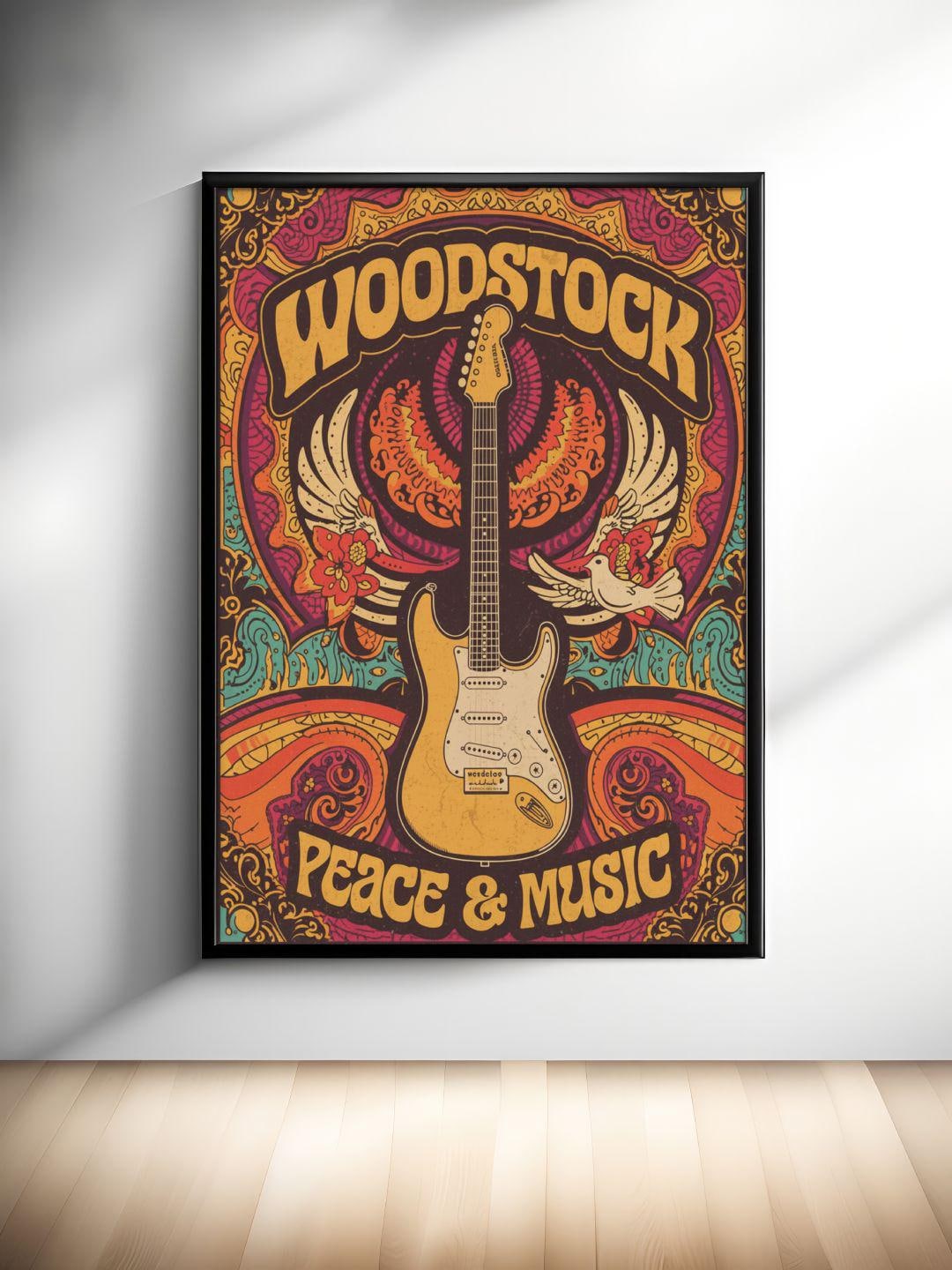 Woodstock Festival Guitar Poster – 60s Psychedelic Art Print