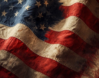 Vintage American Flag Wall Art Print, Retro USA Patriotic Poster