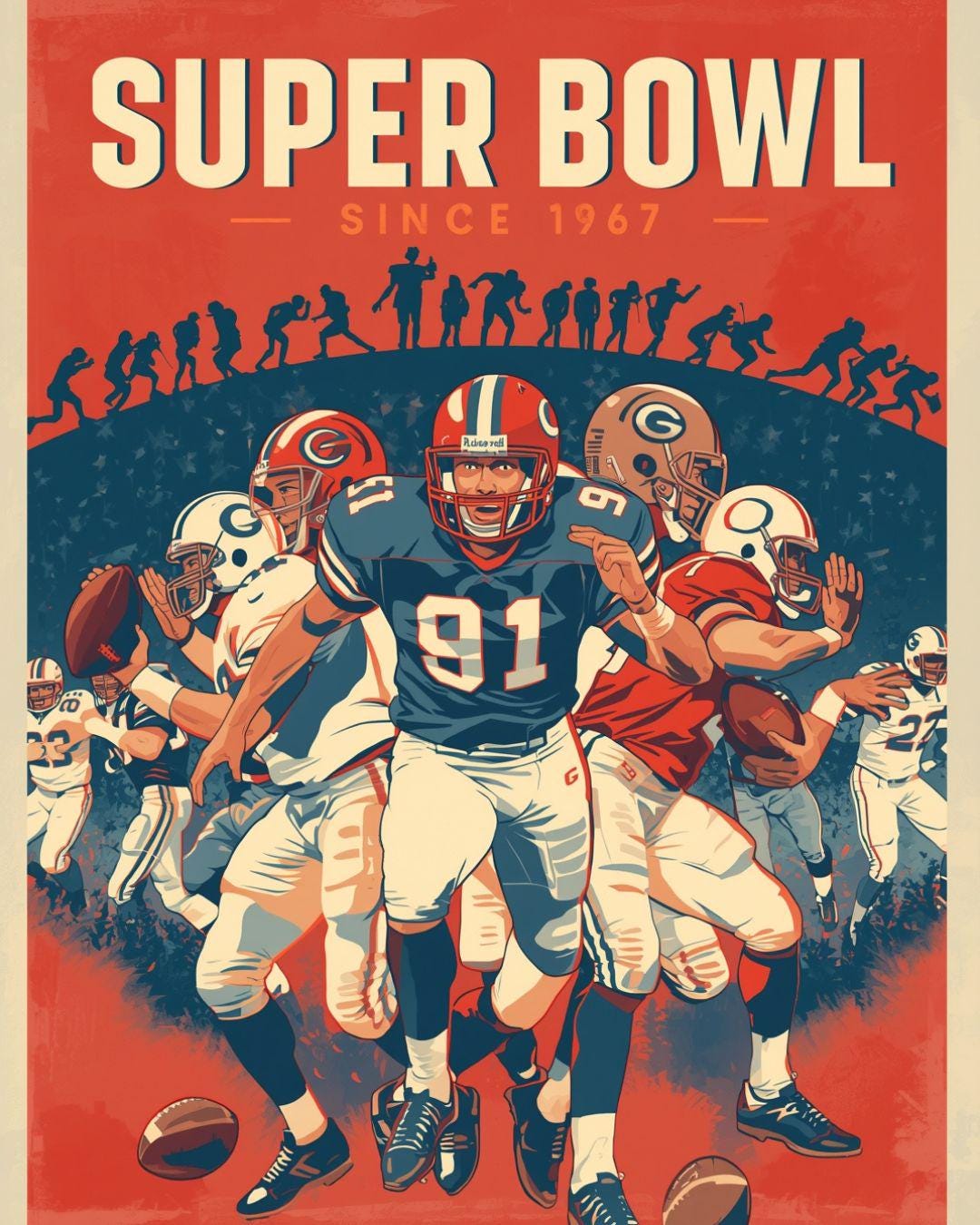 Super Bowl Vintage American Football Poster, Retro NFL Wall Art - Etsy