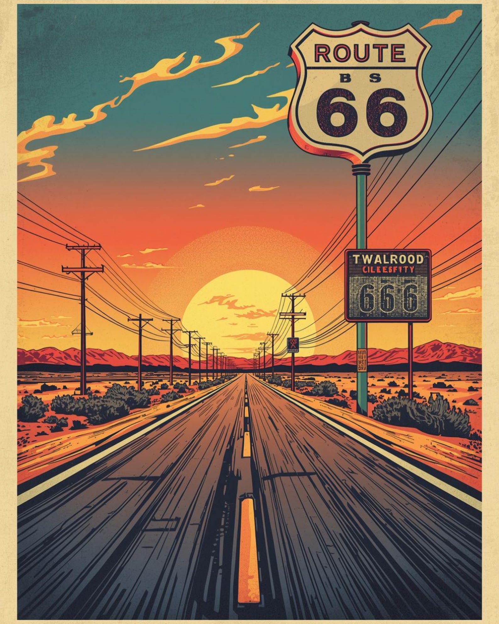 Route 66 Sunset Wall Art Print, Vintage American Road Trip Poster - Etsy