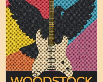 Peace and Music Art Print, Vintage Sixties Wall Art, Colorful