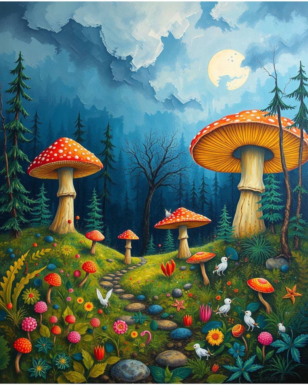 Enchanted Forest Mushrooms Art Print – Magical Fantasy Landscape With ...