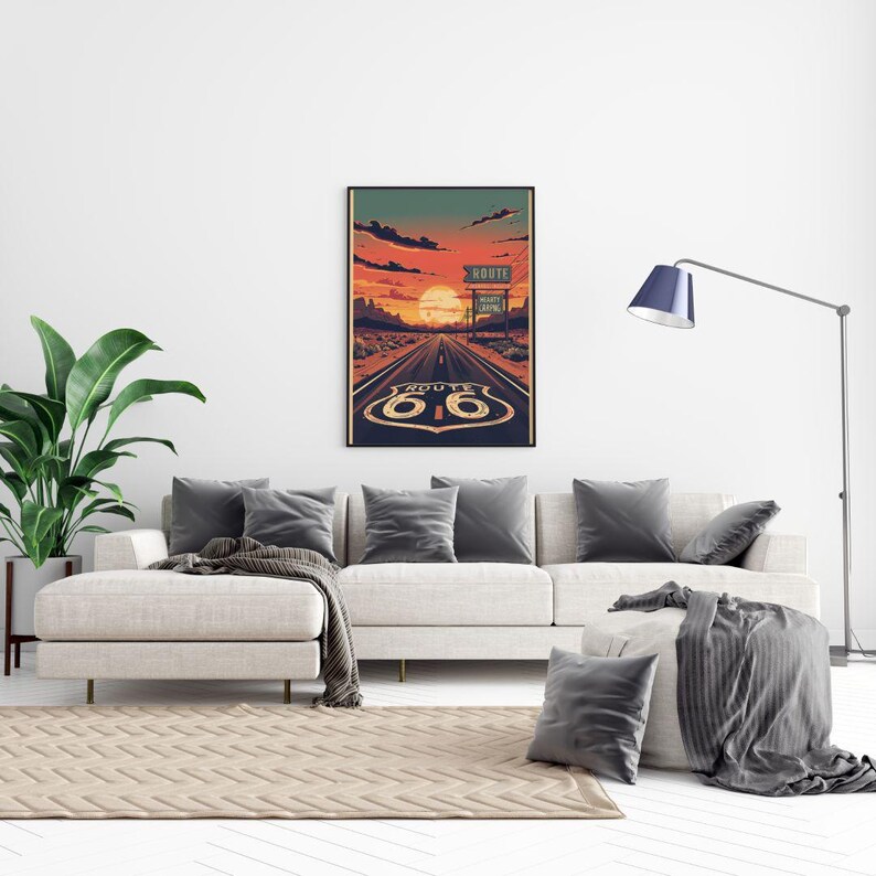 Route 66 Sunset Road Wall Art Print, Vintage American Highway Poster - Etsy