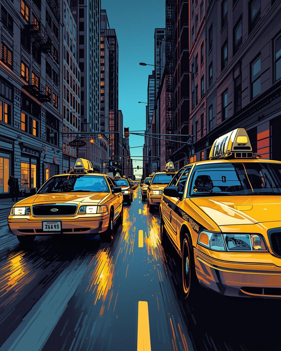 New York Yellow Taxi Wall Art – Iconic NYC Street Scene, Urban Night ...
