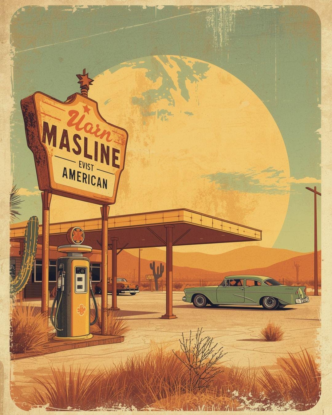 Vintage Desert Gas Station Wall Art, Retro Route 66 Americana Print - Etsy