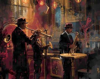 Noche de Jazz Dorada – Arte mural musical vintage
