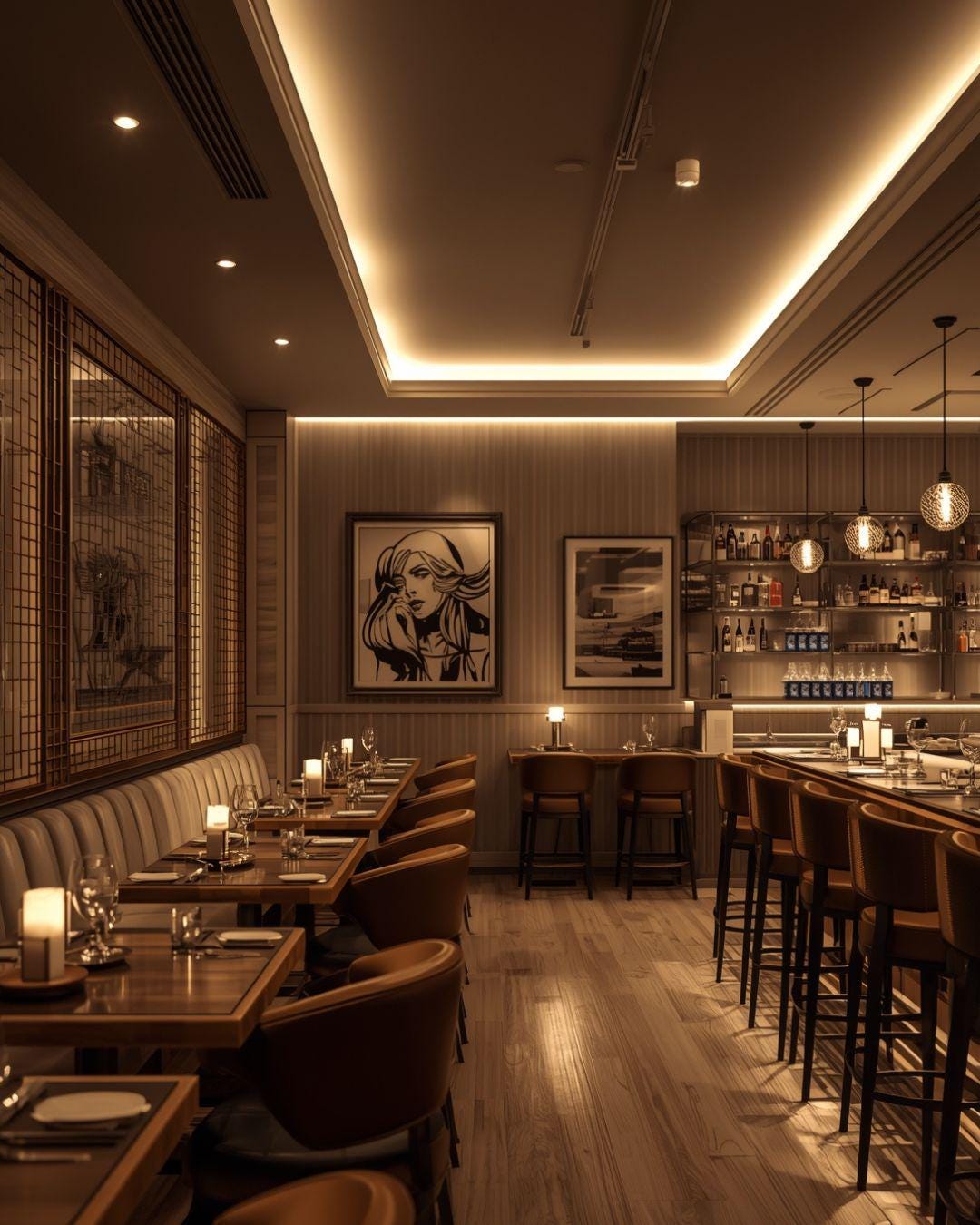 Elegant Wine Bar Wall Art, Luxury Restaurant Interior Print, Modern ...