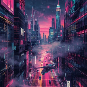 Neon Skyline – Cyberpunk Maximalist Cityscape Wall Art | Futuristic Digital Print