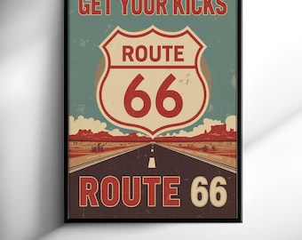 Route 66 Road Poster – Retro American Highway - Travel Wall Art Download