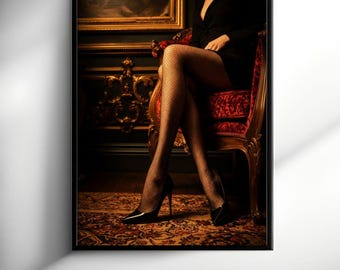 Elegante boudoir muurdecoratie - Vintage vrouwelijke glamourposter - Sfeervolle luxe slaapkamerdecoratie