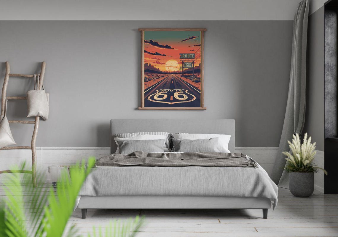 Route 66 Sunset Road Wall Art Print, Vintage American Highway Poster - Etsy