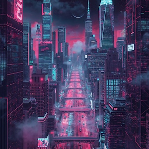 Cyber Dreams – Futuristic Maximalist Cityscape Wall Art | Neon Digital Print