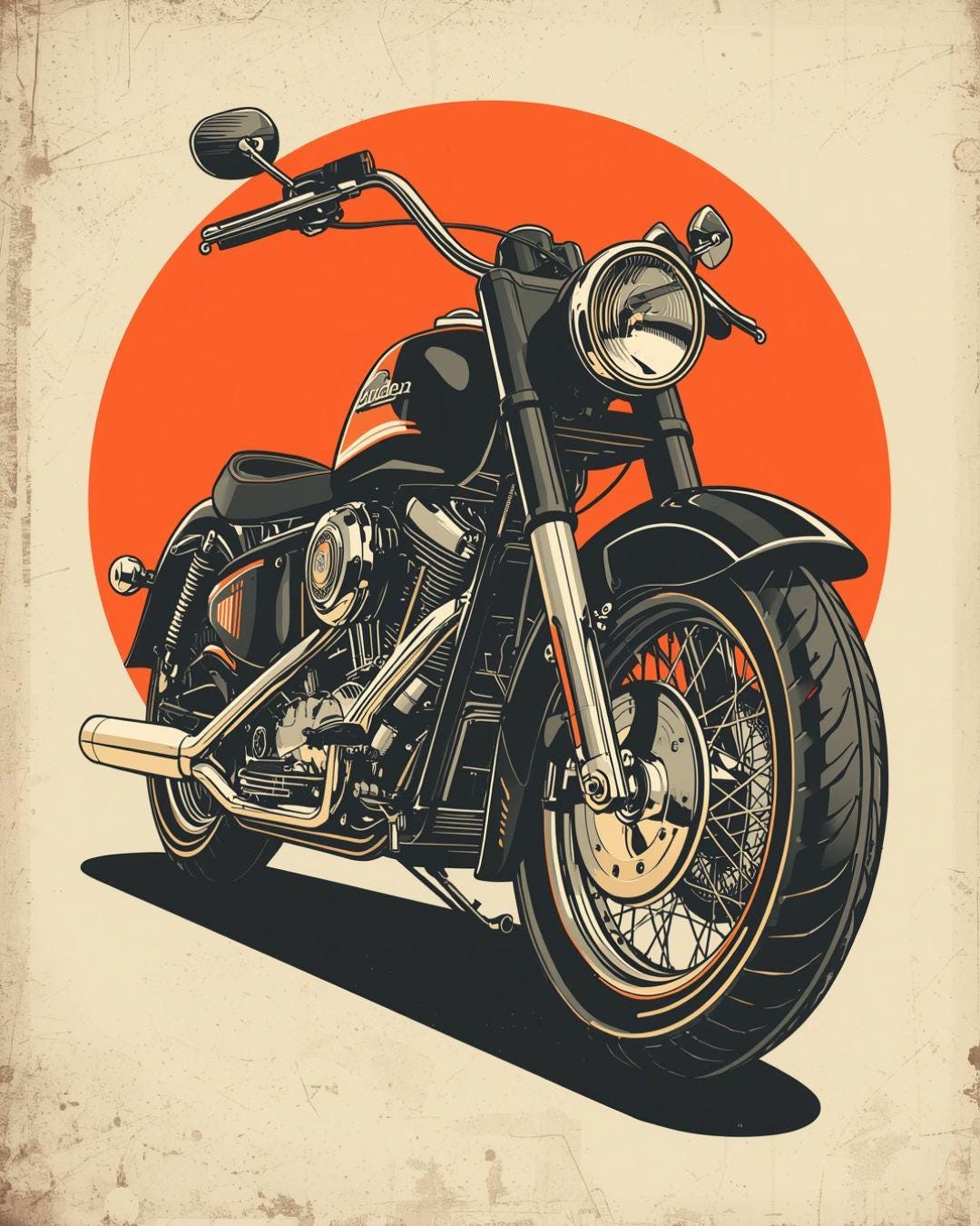 Vintage American Motorcycle Wall Art, Retro Route 66 Desert Rider ...