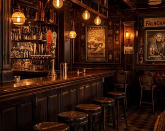 Arte mural vintage para interiores de bares de whisky, decoración de pubs clandestinos de ambiente melancólico