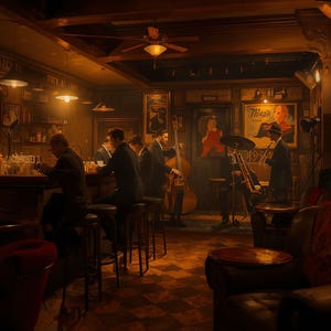 Vintage Jazz Bar Poster – Retro Music Scene Wall Art