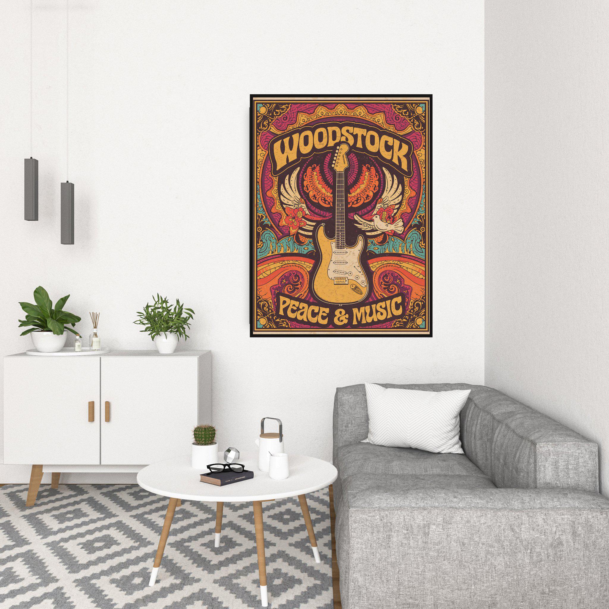 Woodstock Festival Guitar Poster – 60s Psychedelic Art Print