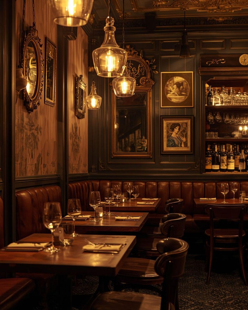 Vintage Bar Wall Art, Classic Lounge Interior Print, Warm Amber Lights ...