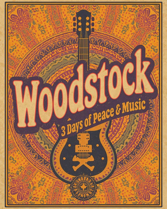 Woodstock Festival Poster – 1969 Psychedelic Music Wall Art