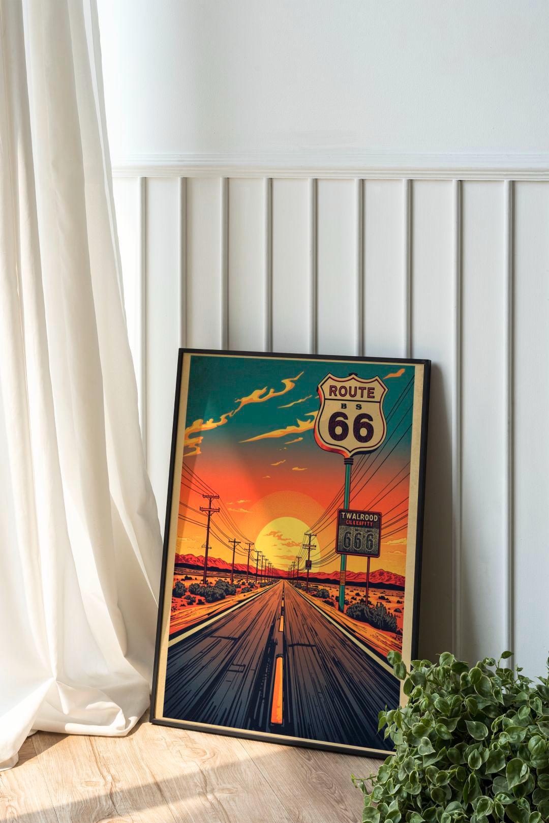 Route 66 Sunset Wall Art Print, Vintage American Road Trip Poster - Etsy