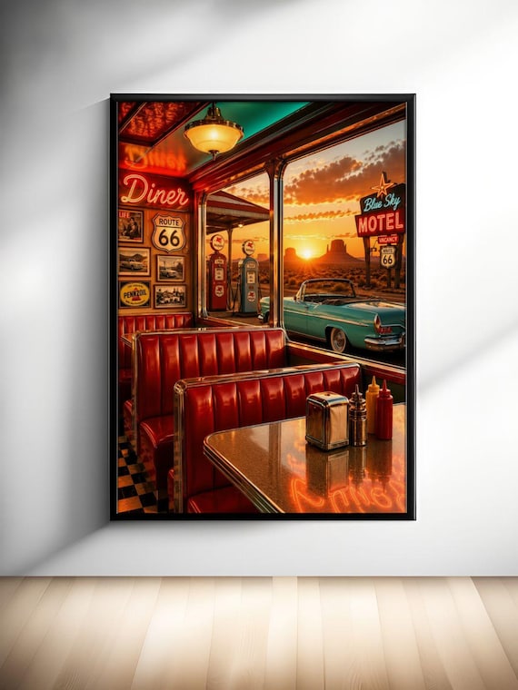 Route 66 Diner Wall Art - Vintage American Road Trip Poster