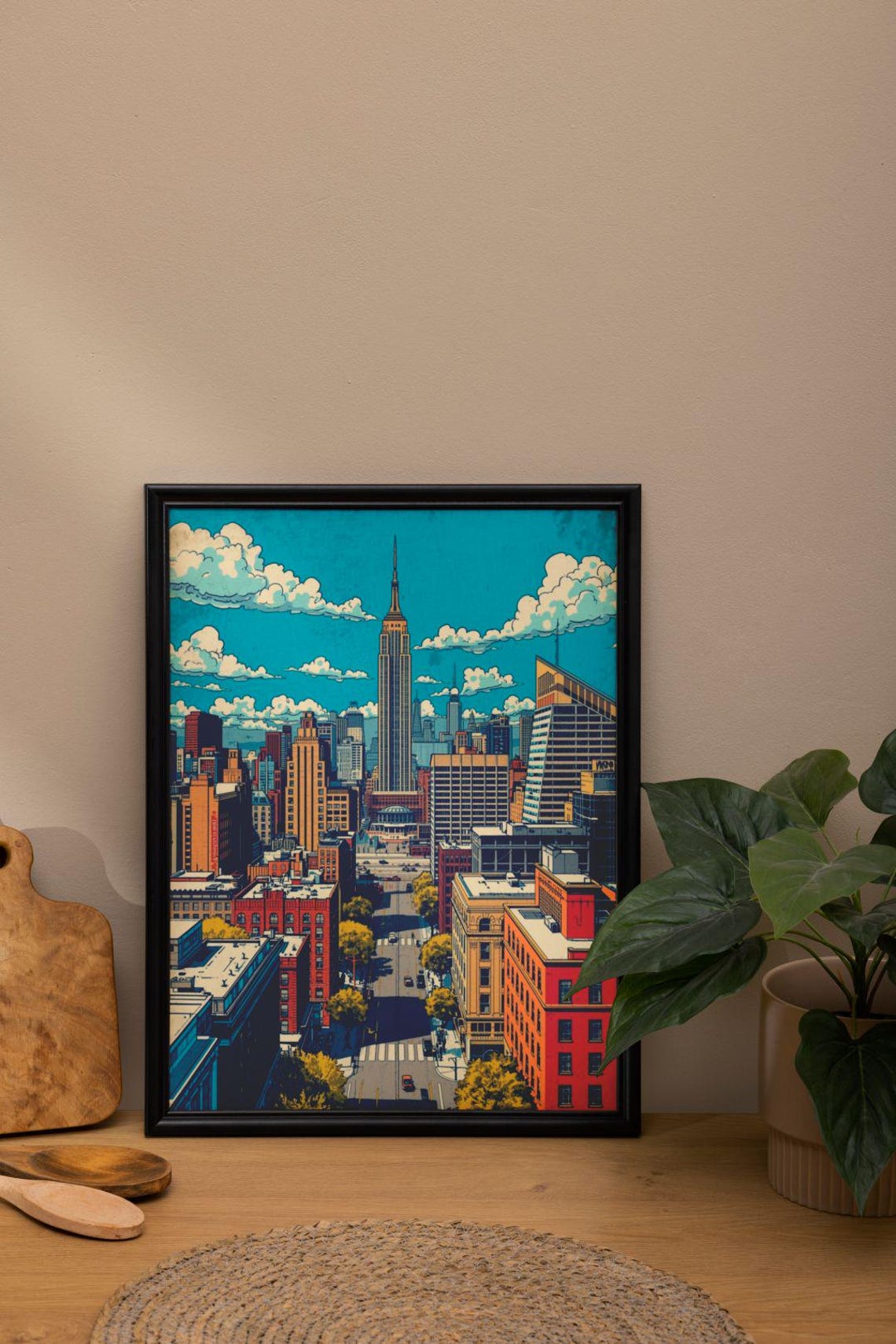 New York City Skyline Wall Art, Empire State Building Retro Travel ...