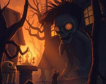 Dark Forest Monster Encounter – Epic Fantasy Horror Art Print, Dramatic Creature Artwork