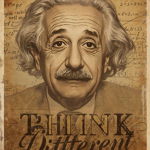 Albert Einstein THINK Poster – Vintage Scientist Wall Art Printable