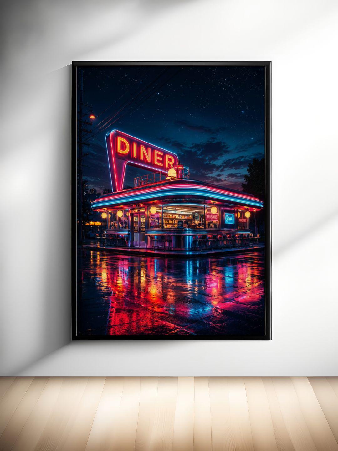 American Diner Wall Art - Retro Neon Restaurant Poster - 1950s