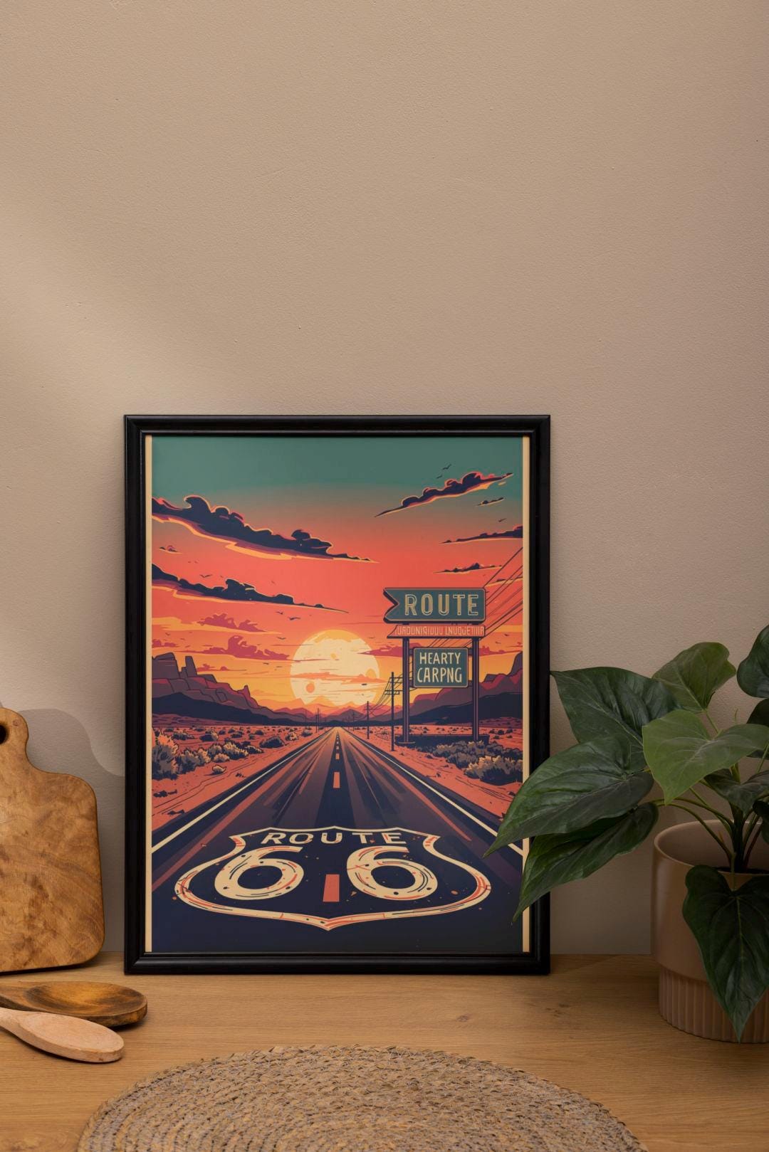 Route 66 Sunset Road Wall Art Print, Vintage American Highway Poster - Etsy
