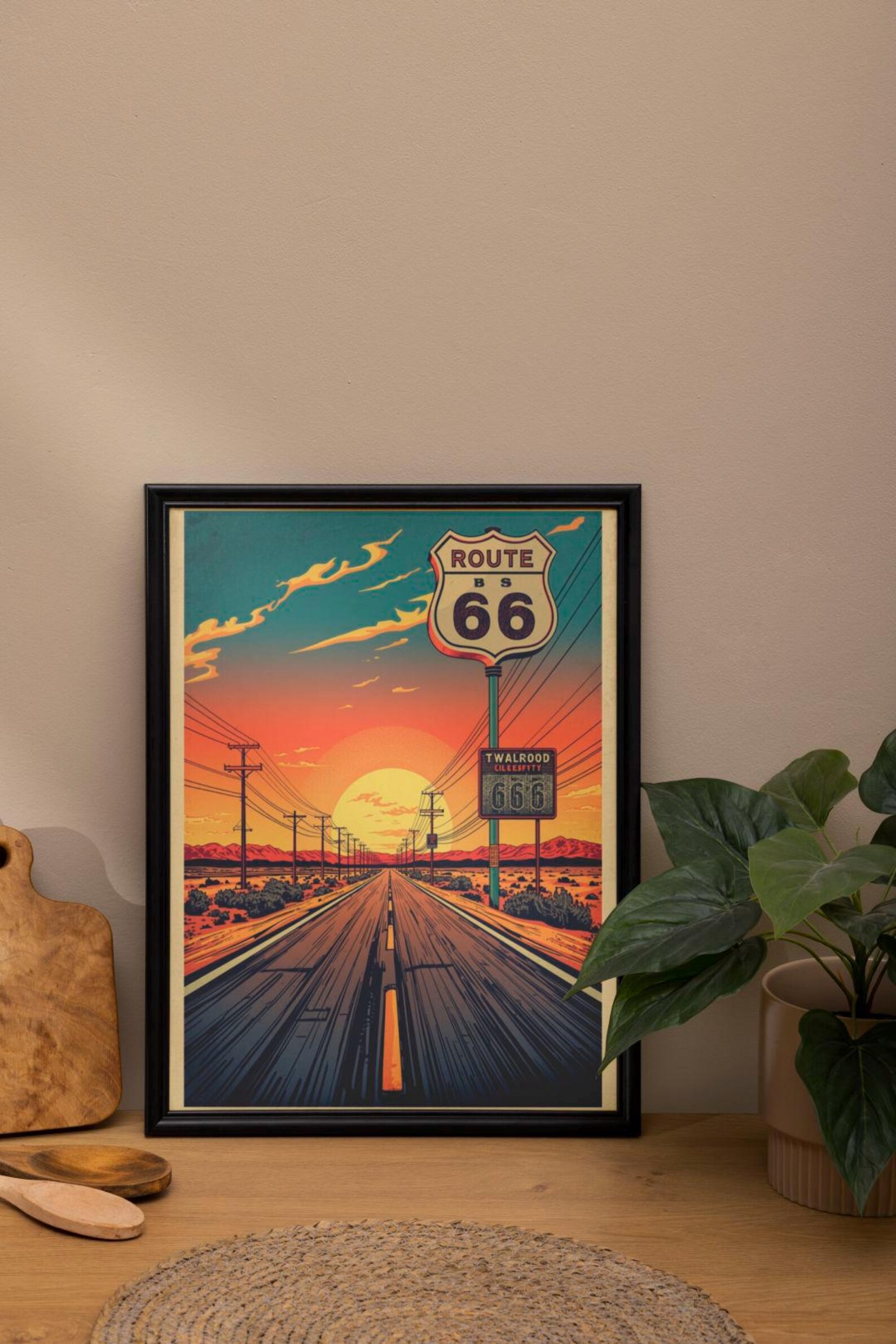 Route 66 Sunset Wall Art Print, Vintage American Road Trip Poster - Etsy
