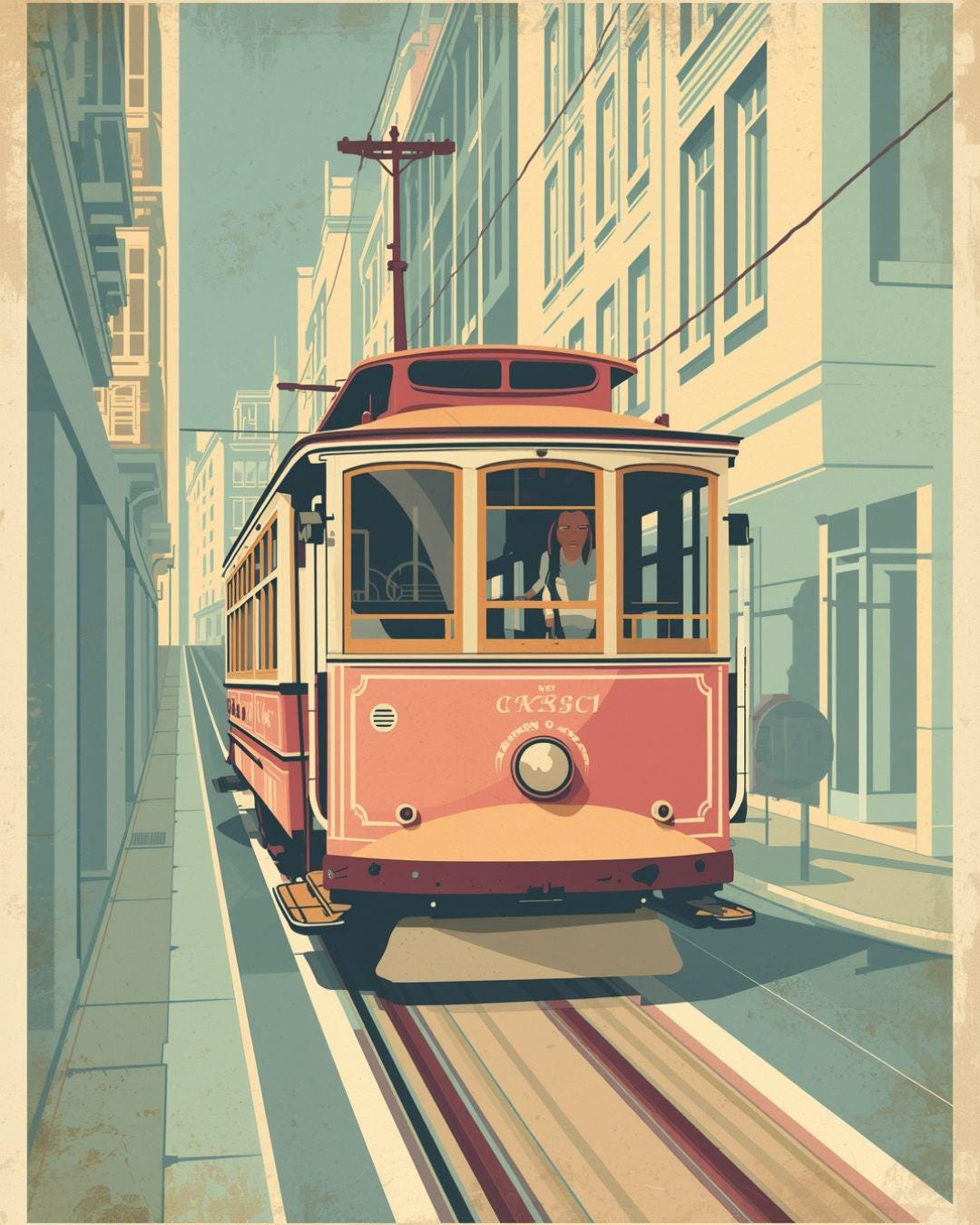 San Francisco Cable Car Wall Art Print, Vintage California Streetcar ...