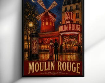 Moulin Rouge Paris Print - Vintage Paris Travel Poster - French Wall Art - Digital Download