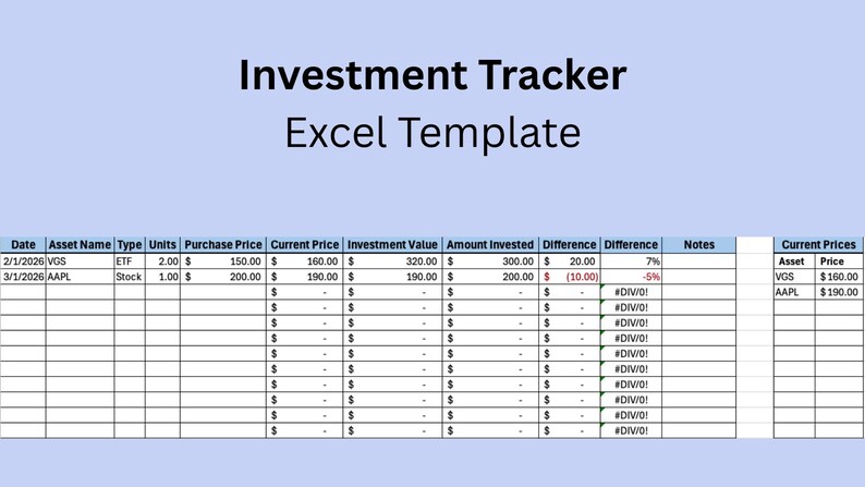 Investment Tracker Excel Template | Portfolio Management (digital ...