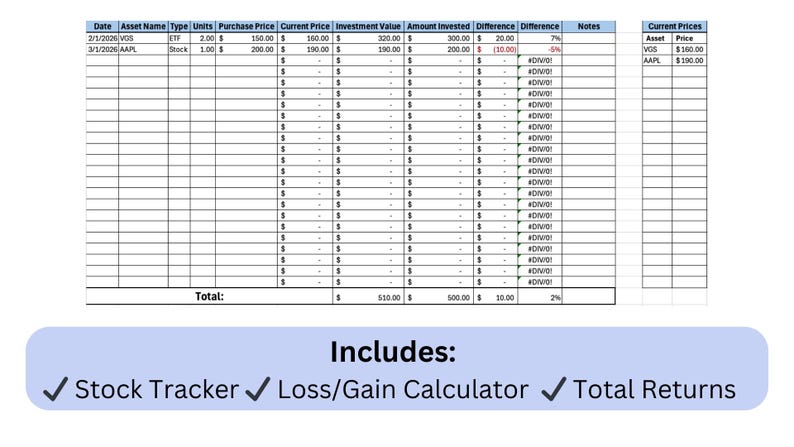 Investment Tracker Excel Template | Portfolio Management (digital ...