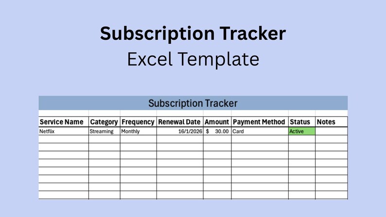 Subscription Tracker Excel Template - Etsy
