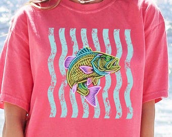 Retro Bass Fishing Shirt, Lake Life Graphic Tee, Coastal Fisherman Shirt, Vintage Fish Lover Tee, Summer Outdoor Apparel