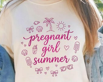 Pregnant Girl Summer Shirt, Retro Maternity Tee, Fun Pregnancy Reveal Top, Vintage Summer Mom Shirt