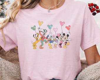 Retro Disney Mickey And Co Balloon Shirt, Disney Mickey And Friends Comfort Color Tee, Disney Vacation Outfit, Mickey Balloon Family Trip