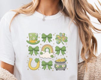 Comfort Colors St Patricks Day Shirt, Retro Rainbow Clover Tee