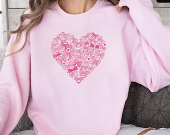 Coquette Bow Valentine's Day Shirt, Pink Bow Heart Valentine Sweatshirt, Pink Bow Valentines Day Shirt, Retro Valentine Day Bow Tee