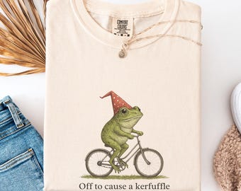 Funny Frog T-Shirt: Off to Cause a Kerfuffle Comfort Colors Tee Shirts Tees Weirdcore Meme Unfunny Unhinged Funny Retro Gen Z Weird