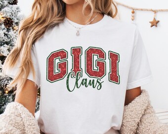 Camiseta navideña de mamá, camisetas navideñas con purpurina, Mimi Claus navideña, Gigi Claus, Mamá Claus, Nana Claus, sudadera con purpurina
