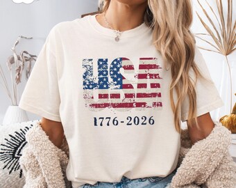 Camiseta retro del 250 aniversario de EE. UU. Comfort Colors®, camiseta patriótica vintage