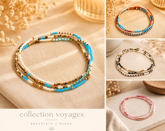 Colorful Boho Miyuki Beaded Elastic Bracelet – 3 Rows – Handmade Gift