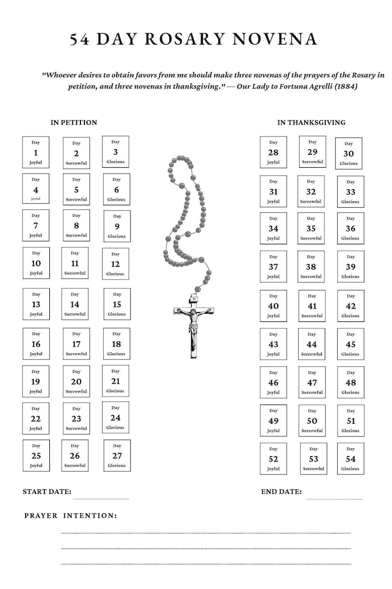 54 Day Rosary Novena Prayer Tracker (digital Download) Etsy