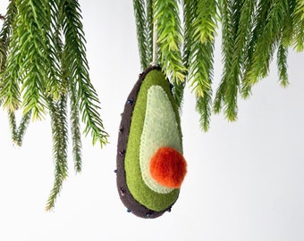 Vintage Style Kitsch Sequined and Beaded Felt Avocado Christmas Ornament