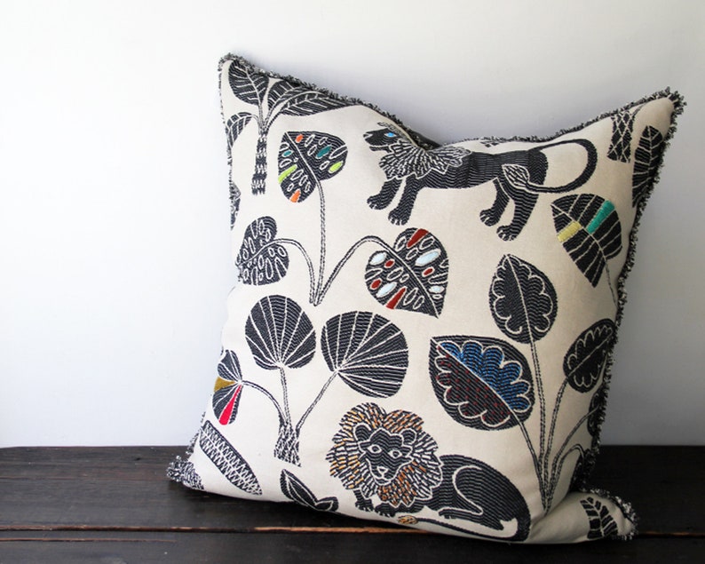 Giant Embroidered and Trimmed Black and Jungle silhouette throw pillow